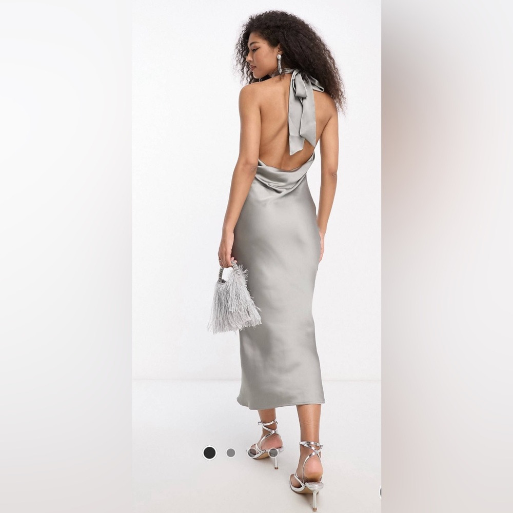 Pretty Lavish high neck satin dress in slate grey